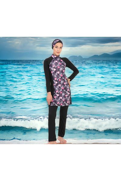 Shopiolog Long Sleeve Palm Tree Patterned Flexible Full Hijab