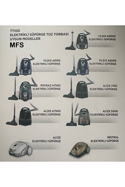 MFS Vestel Uyumlu Yıldız / Poyraz / Alize / Meltem / Mistral Toz Torbası 5 li Kare Ağızlı