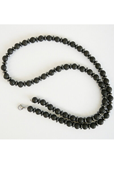 Kusakli Lava Flat Hematite Natural Stone Unisex Necklace