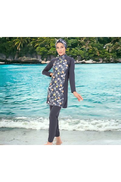 Shopiolog Long Sleeve Palm Tree Patterned Flexible Full Hijab