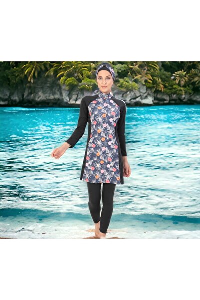Shopiolog Long Sleeve Palm Tree Patterned Flexible Full Hijab