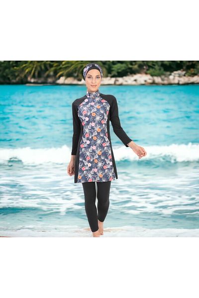 Shopiolog Long Sleeve Palm Tree Patterned Flexible Full Hijab