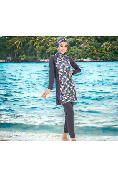 Shopiolog Long Sleeve Palm Tree Patterned Flexible Full Hijab