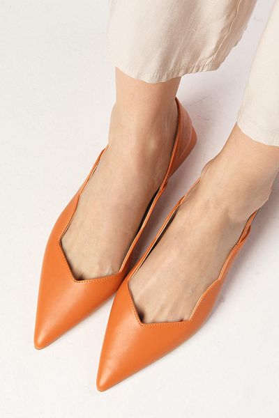 Mio Gusto Marsha Orange Color Open Back Side Buckle Short Heeled Women's Shoes