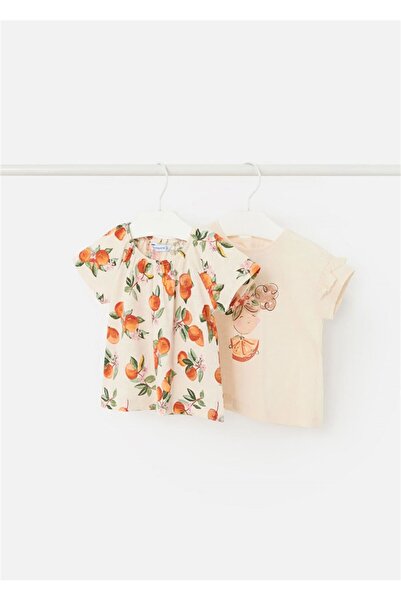 MAYORAL Baby Girl Printed Double Short Sleeve T-Shirt Set Beige 1008