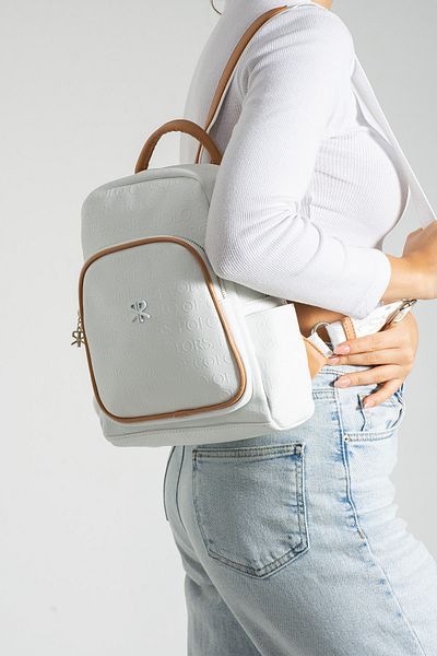 ImPolo Asian White Geograph Print Women's Backpack 27X32 Size