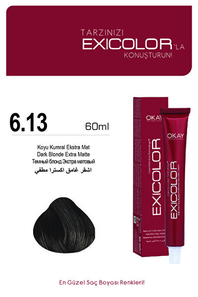 Exicolor 6.13 KOYU KUMRAL EKSTRA MAT Kalıcı Krem Saç Boyası 60ml