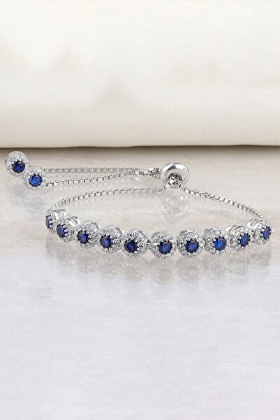 Else Silver 925 Ayar Gümüş Mavi Taşlı Asansörlü Bileklik