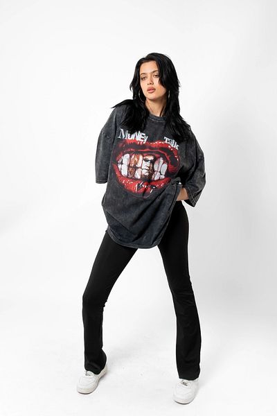 Bak Moda Μαύρο μπλουζάκι Unisex Oversize - Money Talk Printed και πλενόμενο