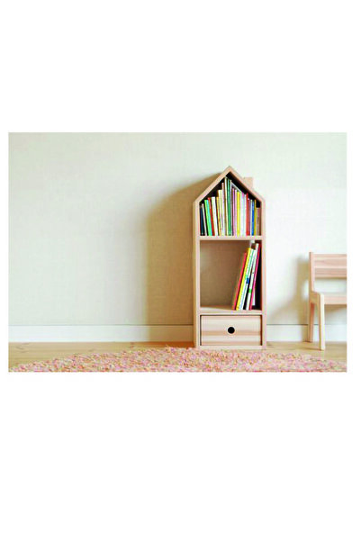 hommy Saka Doğal Masif Ahşap Montessori Kitaplık