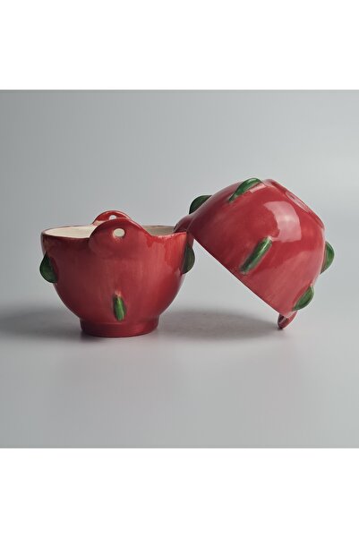 dasartandceramic Çok Tatlı Temalı Kırmızı-yeşil Seramik Kase