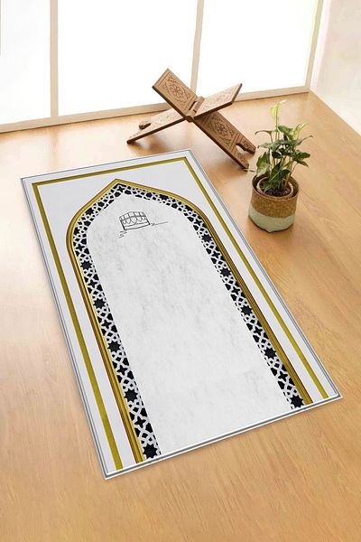 Vagonik Digital Printed Prayer Rug Velvet Textured Dowry Holder Gift Washable Non-Slip Based Prayer Prayer Rug