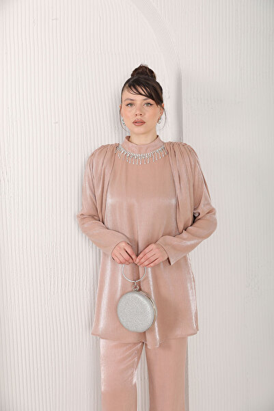 Melike Tatar BEIGE Collar Jewelled Suit 32-2080