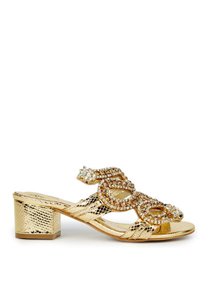 Cengiz Gümüş Yılan Taşlı Model Topuklu Kadın Terlik