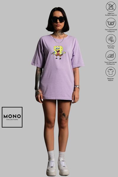 MONO COLLECTİON MONO COLLECTION Unisex Oversize Βαμβακερό μπλουζάκι με στάμπα με κοντό μανίκι - Crew Neck