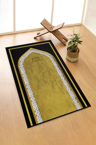 Vagonik Digital Printed Prayer Rug Velvet Textured Dowry Holder Gift Washable Non-Slip Based Prayer Prayer Rug