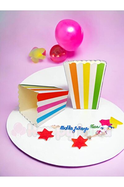Happyland علبة رقائق الذرة المخططة الملونة بألوان قوس قزح من الورق المقوى 8 ق...