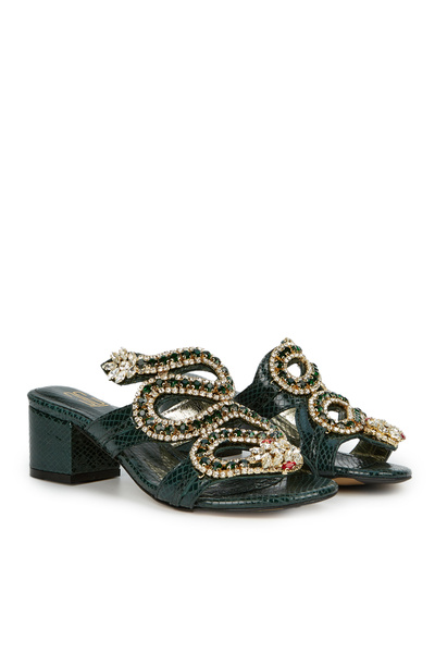Cengiz Gümüş Yılan Taşlı Model Topuklu Kadın Terlik