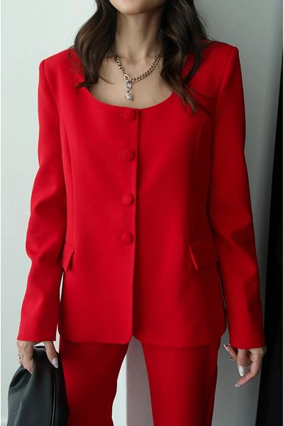 My Blog Red Premium Round Collar Jacket Trousers Set