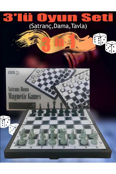 nextbuy 3-Piece Magnetic School Educational Game Set with Foldable Box - Backgammon, Chess, Checkers