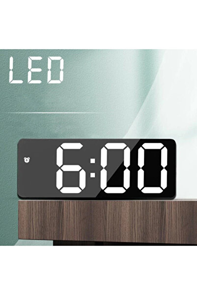 HyMark Aynalı Termometre Alarm Takvimli Led Dijital Modern Masa Saati/ADPT