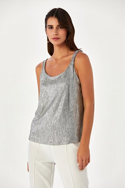 İKİLER Shiny Blouse with Strap Buckle Detail