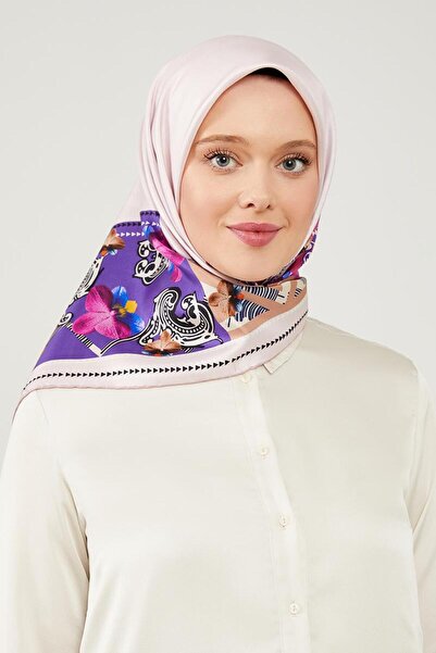 Levidor Pembe Şerit Desenli Pure Saf Ipek Eşarp