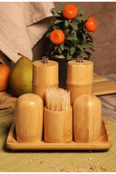 Bambum Atbyhome Salt Shaker with Stand Pepper Grinder Mill Set 6 Pieces