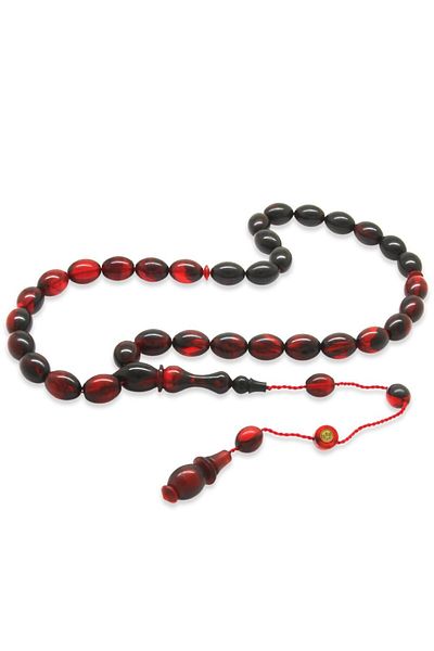 Tesbihane Systemed Each Master Work Barley Cut Red Black Bar Clamping Amber Prayer Beads