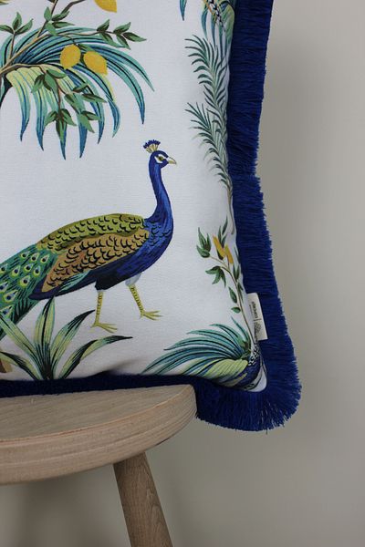 Alseko Concept Ciucuri bleumarin, model păun, husă de pernă pătrată decorativă 43x43cm