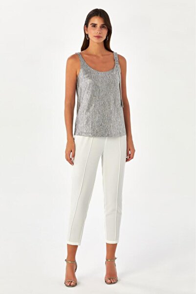 İKİLER Shiny Blouse with Strap Buckle Detail