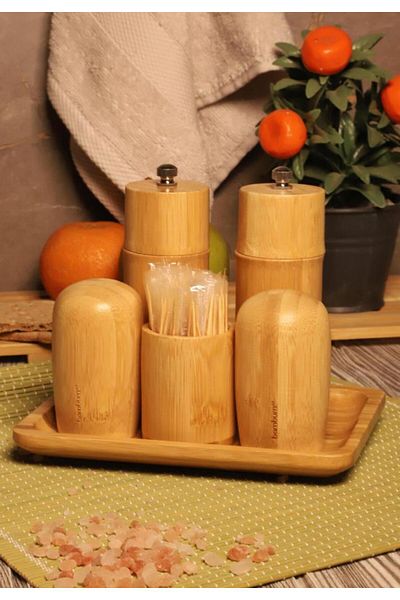 Bambum Atbyhome Salt Shaker with Stand Pepper Grinder Mill Set 6 Pieces