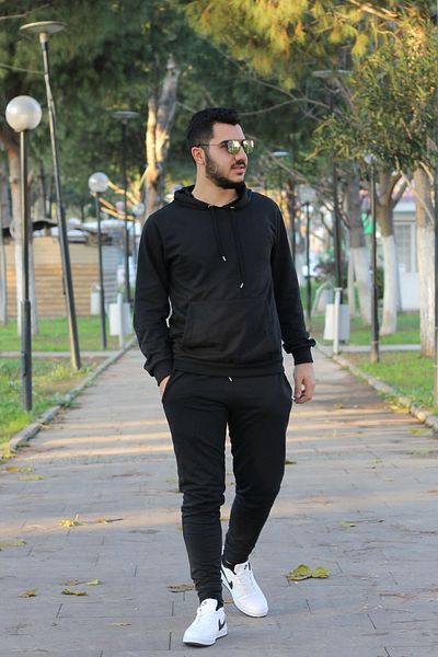 han elegant Σετ ανδρική αθλητική φόρμα με κουκούλα βαμβακερή τσέπη καγκουρό