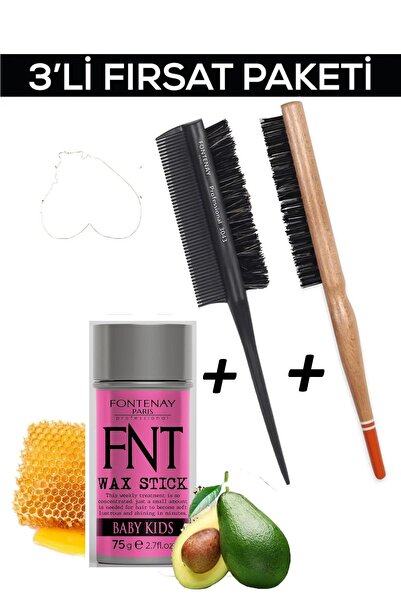 Fontenay Hair Wax Stick For Kids+Profesyonel Topuz Fırçası 3033 +Topuz Krepe ...
