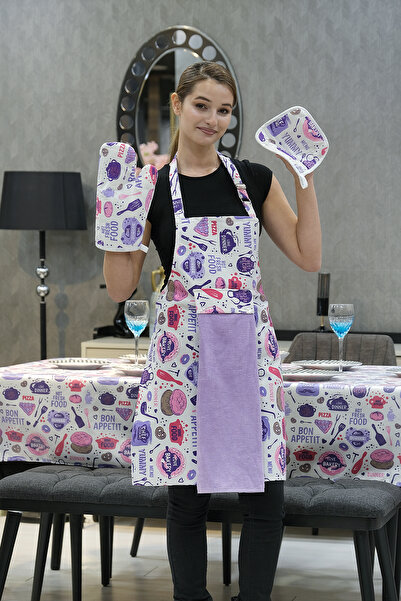 sevilya Tulipa Masa Örtüsü Ve Ayar Askılı Mutfak Önlüğü Seti Runner Masa Örtü...