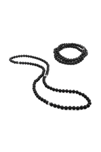 Tesbihane Hem Bileklik - Hem Küre Kesim 99'Lu Siyah Oniks Doğaltaş Tesbih 104000289