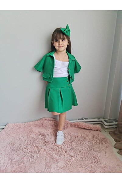 Bisahane Girl's Jacket Badi Skirt and Buckle Set 4 Pieces