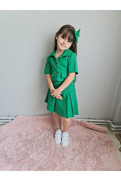 Bisahane Girl's Jacket Badi Skirt and Buckle Set 4 Pieces