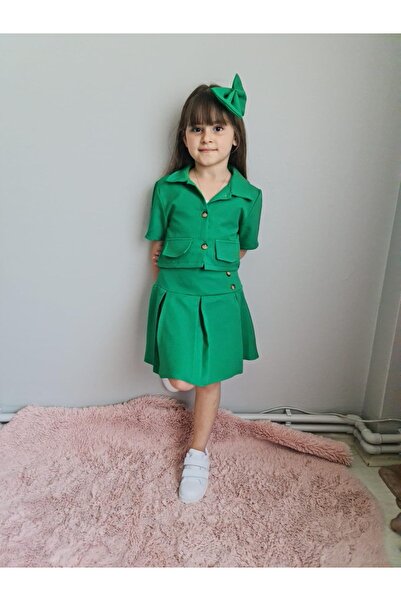 Bisahane Girl's Jacket Badi Skirt and Buckle Set 4 Pieces