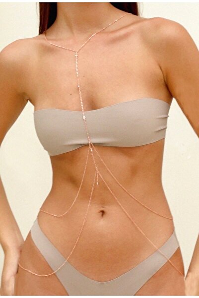 MisBoho Kararmaz Altın Renk Kristal Taşlı Vücut Kolyesi Ve Vücut Zinciri