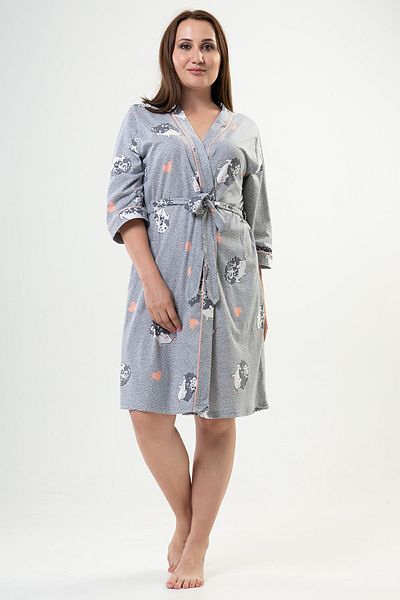 VİENETTA Γυναικεία ρόμπα Capri Sleeve Grey Melange μεγάλου μεγέθους C0T8N0402