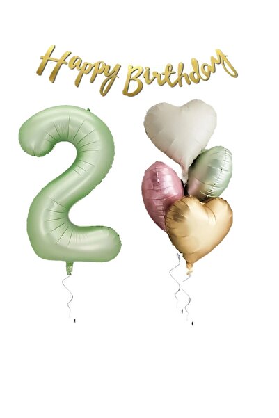 BEST PARTİ DOĞUM GÜNÜ PARTİ SÜSLERİ Su Yeşili Renk Rakam Kalp Balon Happy Bır...