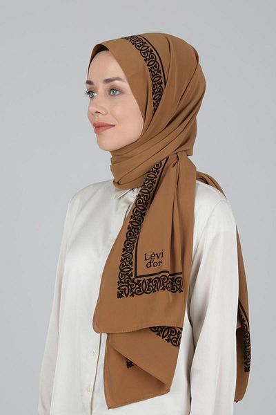 Levidor Light Brown Patterned Medina Silk Shawl