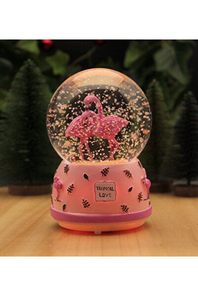 HEDİYEBİZİZ Flamingo Kar Küresi Işıklı Ve Müzikli Büyük Boy - Pil Hediyeli!