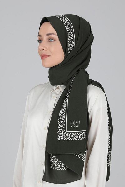 Levidor Khaki Patterned Medina Silk Shawl