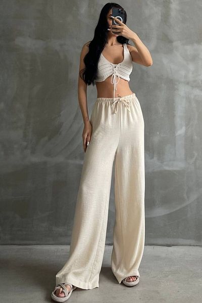 lady special Linen Elastic Waist Palazzo Trousers