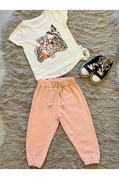 enes baby Gofre fabric trousers tunic girls summer 2-piece set