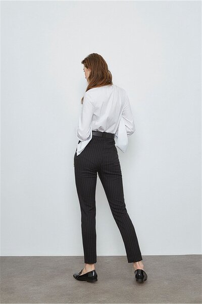 VERDA Leather Belted Striped Trousers