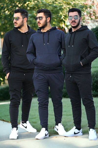 han elegant Σετ ανδρική αθλητική φόρμα με κουκούλα βαμβακερή τσέπη καγκουρό