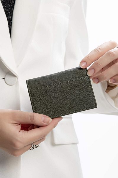 Tamer Tanca Suport card verde pentru femei din piele naturală